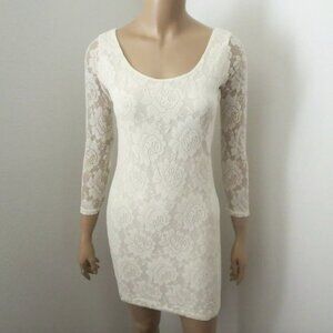 NWT Hollister Womens Cream Lace Bodycon Dress 3/4 Sleeves Size S M L